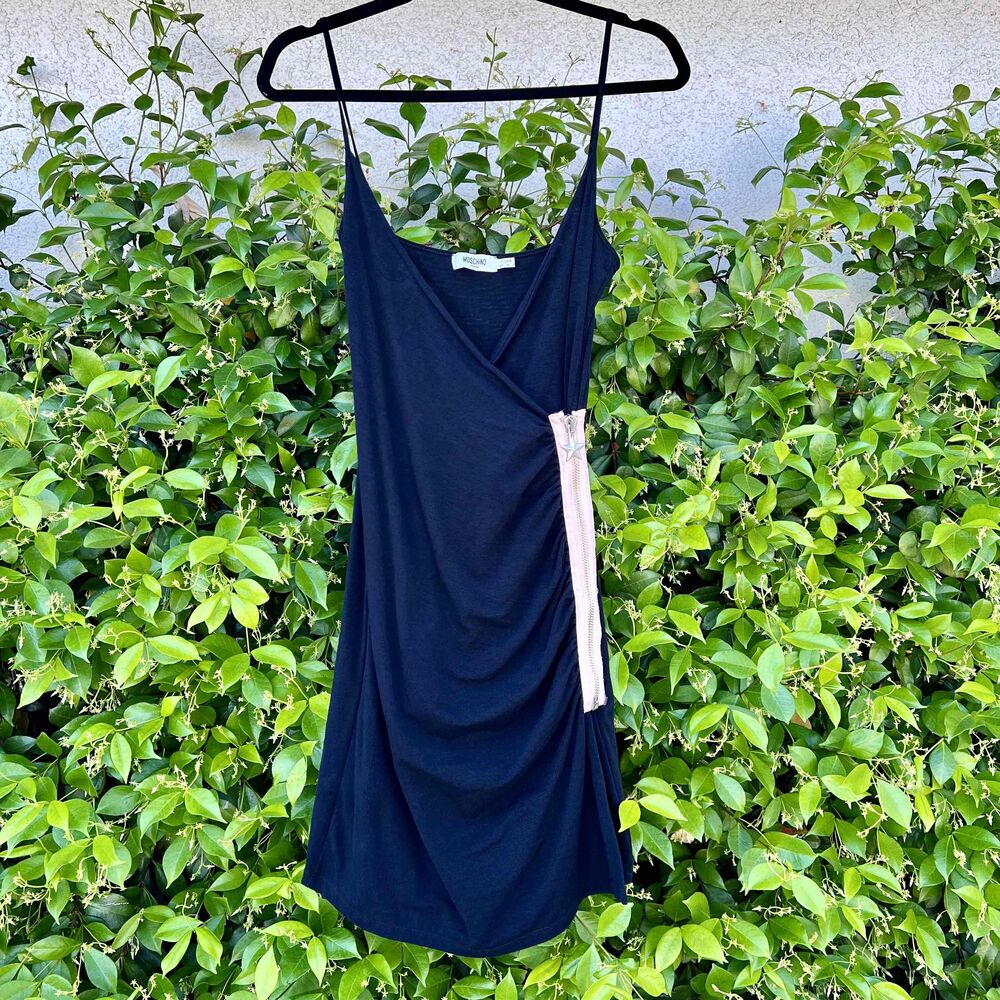 Moschino Jeans Mini Dress Black Logo Zip Side Size 8 fits Medium and Small - Picture 8 of 10
